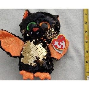 TY FLIPPABLES Omen the Black Bat Beanie Boos Color Change Sequins Plush Toy
